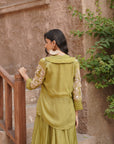 Olive green embellished sleeves shrug set
