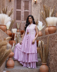 Lilac Floral Beaded Long Jacket Set