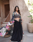 Floral Chiffon Beaded Contemporary Set - Black