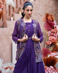 Gold Embroidered Jacket Set - Purple