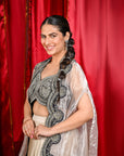 Beige Draped Skirt with Embroidered Blouse