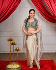 Beige Draped Skirt with Embroidered Blouse
