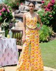 Floral Embroidered Co-ord Set - Yellow- Orange