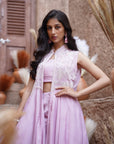 Lilac Floral Beaded Long Jacket Set