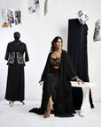 Embroidered Blouse With Cape & Drape Skirt