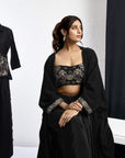 Embroidered Blouse With Cape & Drape Skirt