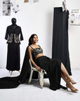 Embroidered Blouse With Cape & Drape Skirt