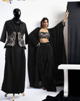 Embroidered Blouse With Cape & Drape Skirt
