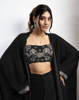 Embroidered Blouse With Cape & Drape Skirt