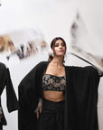 Embroidered Blouse With Cape & Drape Skirt