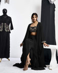 Embroidered Blouse With Cape & Drape Skirt