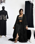 Embroidered Blouse With Cape & Drape Skirt