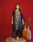 Embroidered Asymmetrical Kurta Set - Black