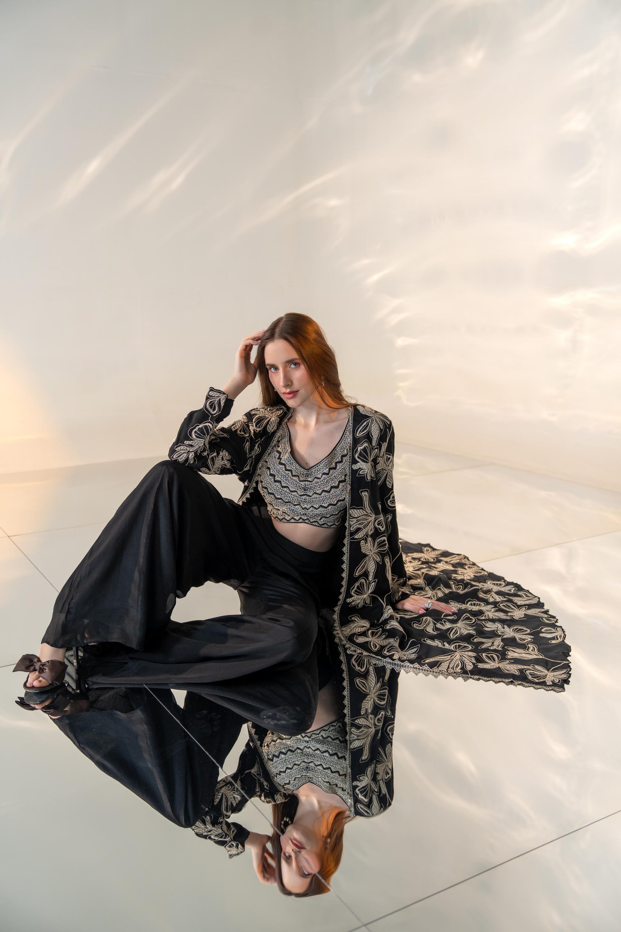 Noir Monarch Embroidered jacket Set