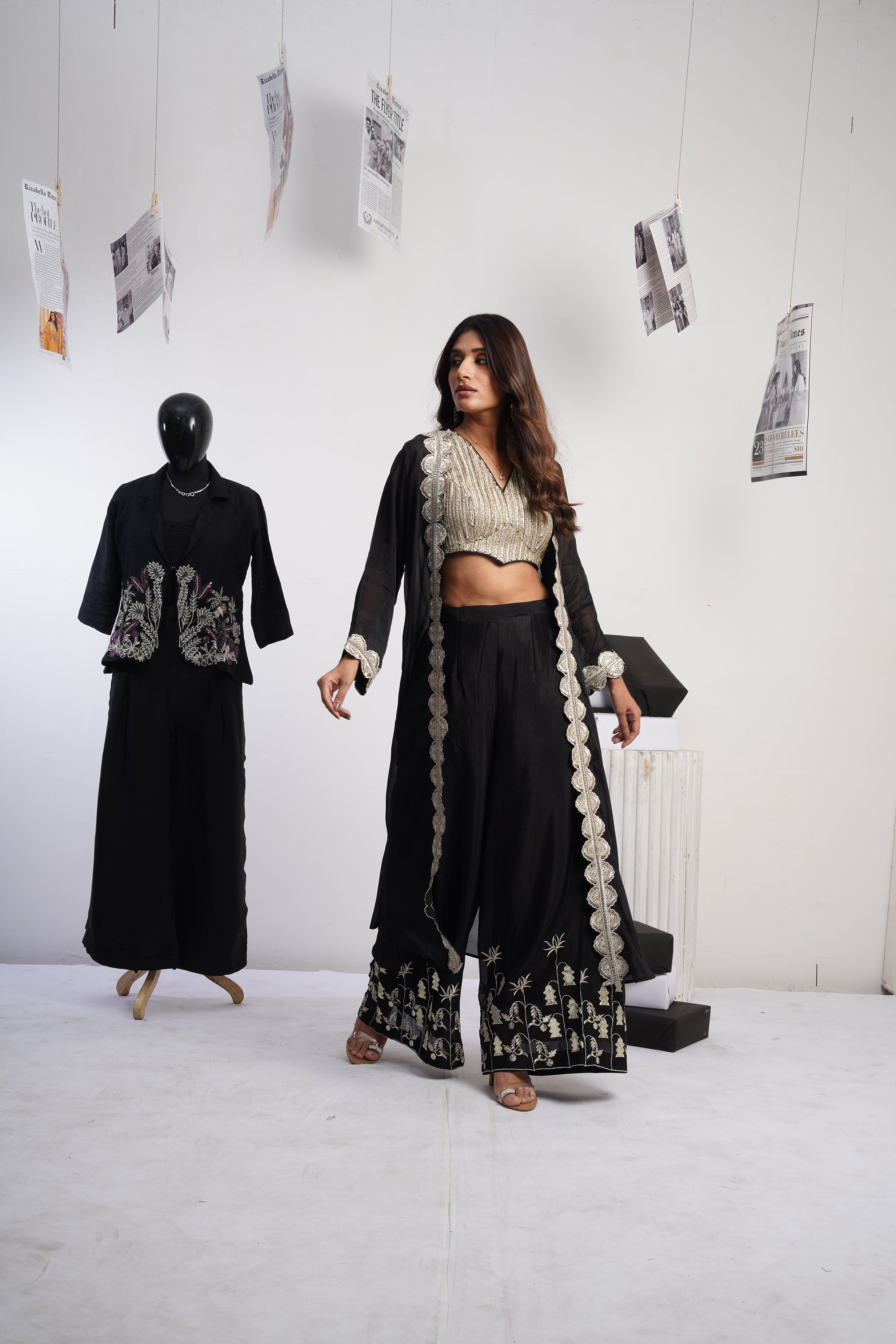 Signature Embroidered blouse &amp; jacket set