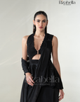 Black Luxe Peplum Drape Saree Set