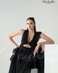 Black Luxe Peplum Drape Saree Set
