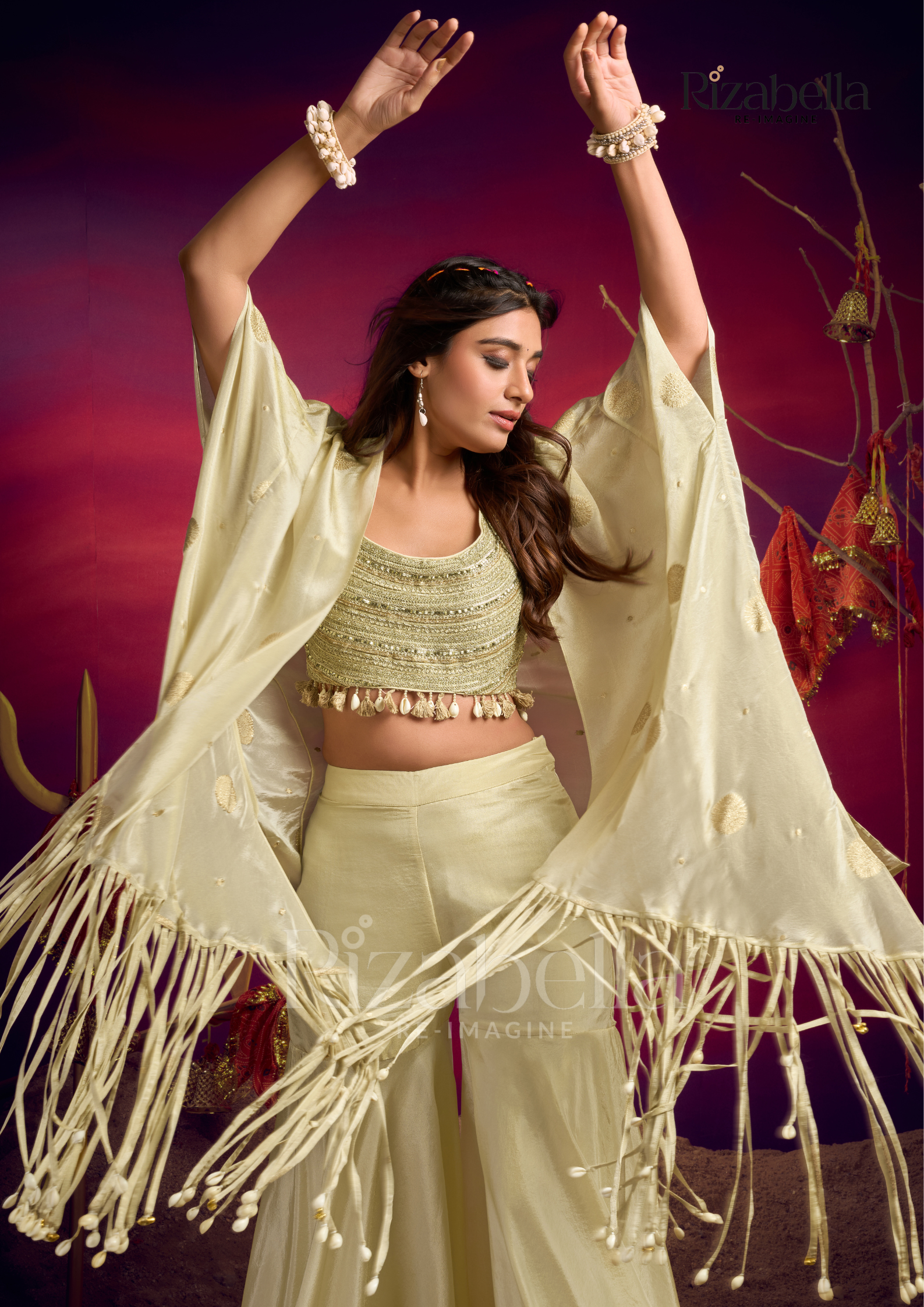 CONTEMPRORY EMBROIDERED 3PC CAPE ENSEMBLE