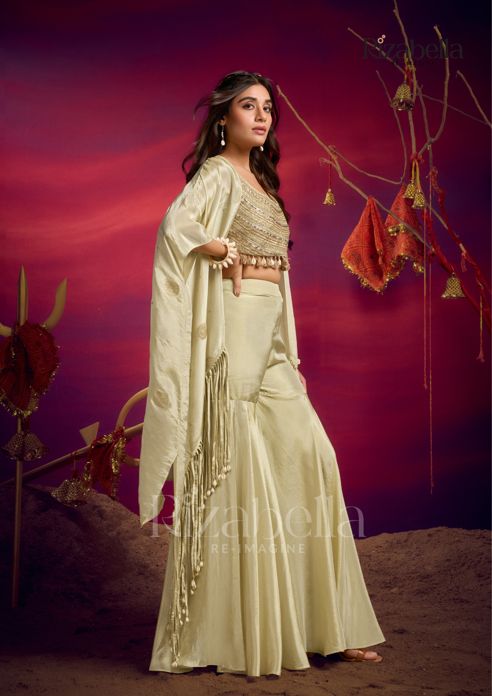 CONTEMPRORY EMBROIDERED 3PC CAPE ENSEMBLE