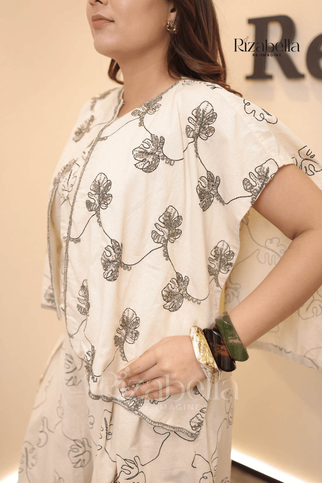 Metallic embroidered cape plazzo set