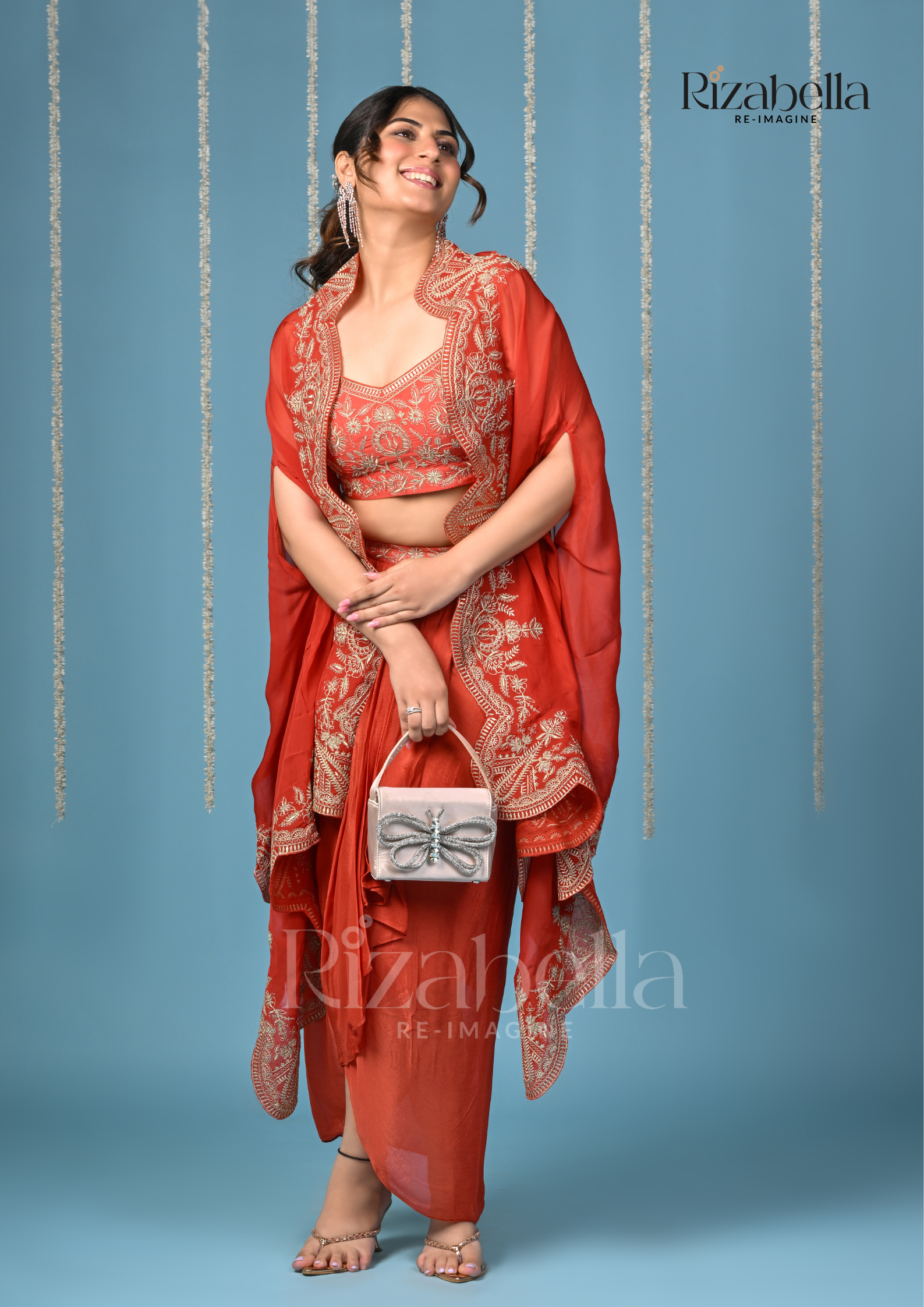 3 PCS bust, drape skirt with heavy Cape