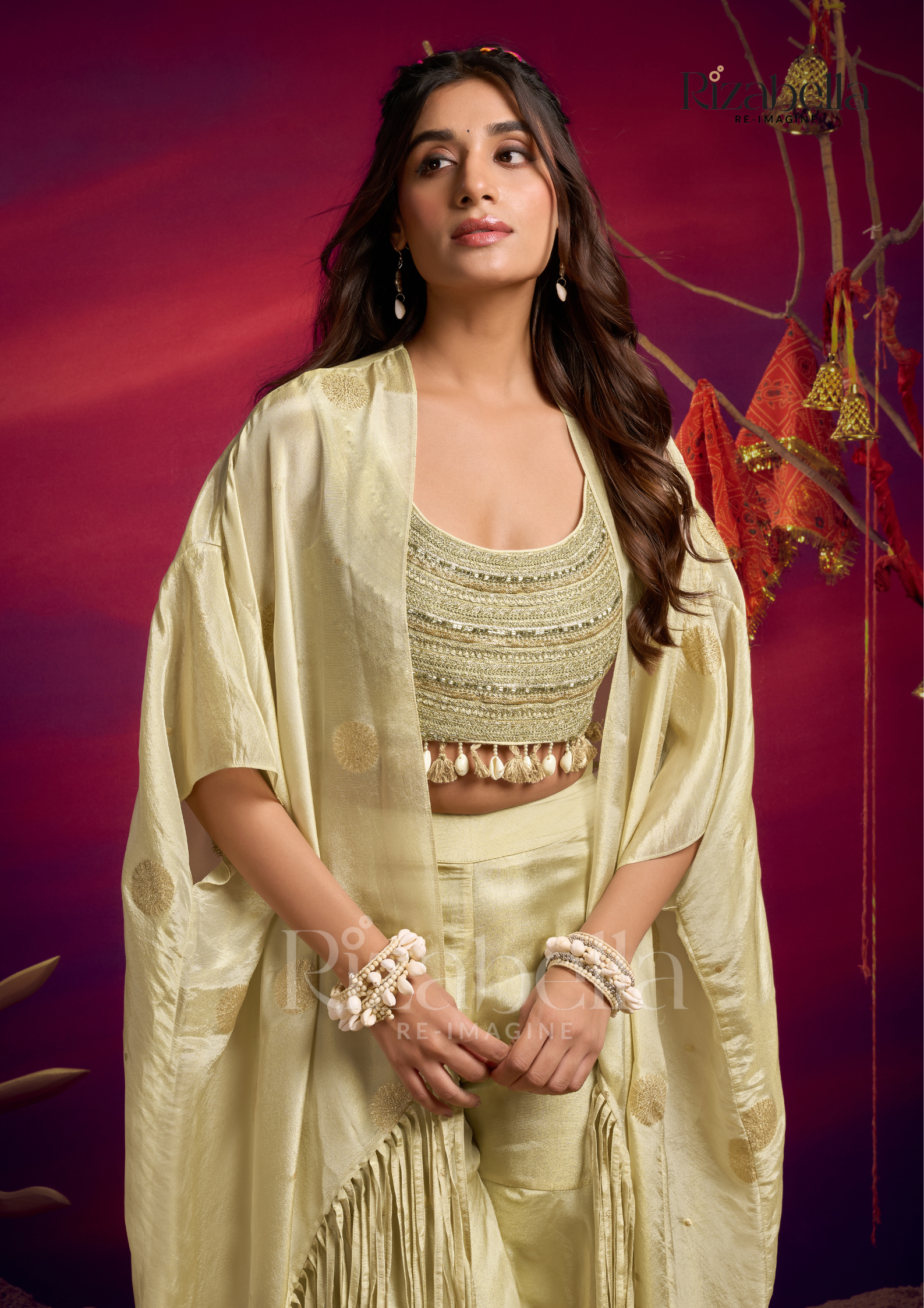 CONTEMPRORY EMBROIDERED 3PC CAPE ENSEMBLE