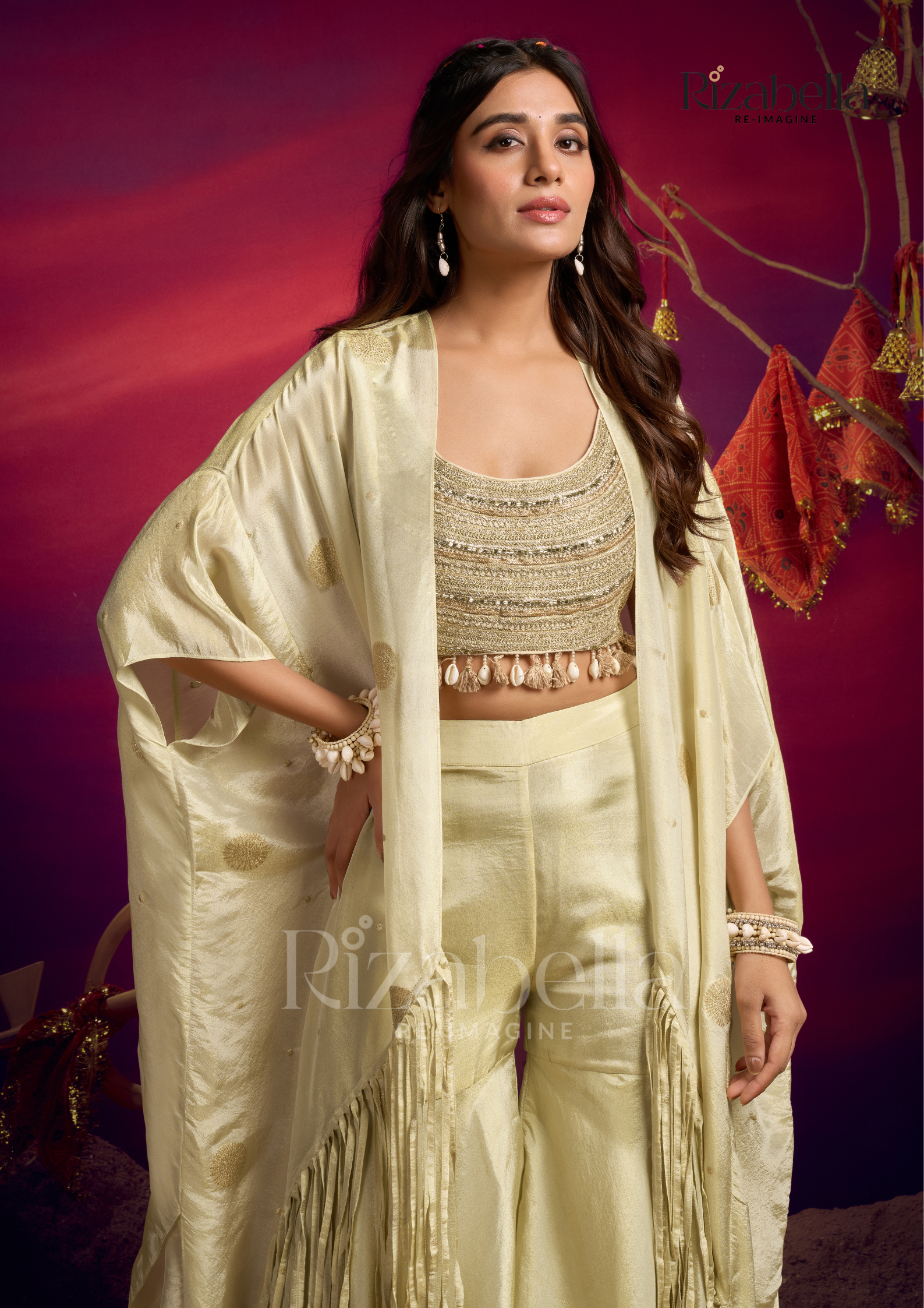 CONTEMPRORY EMBROIDERED 3PC CAPE ENSEMBLE