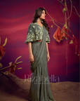 Predrape saree with applique cape