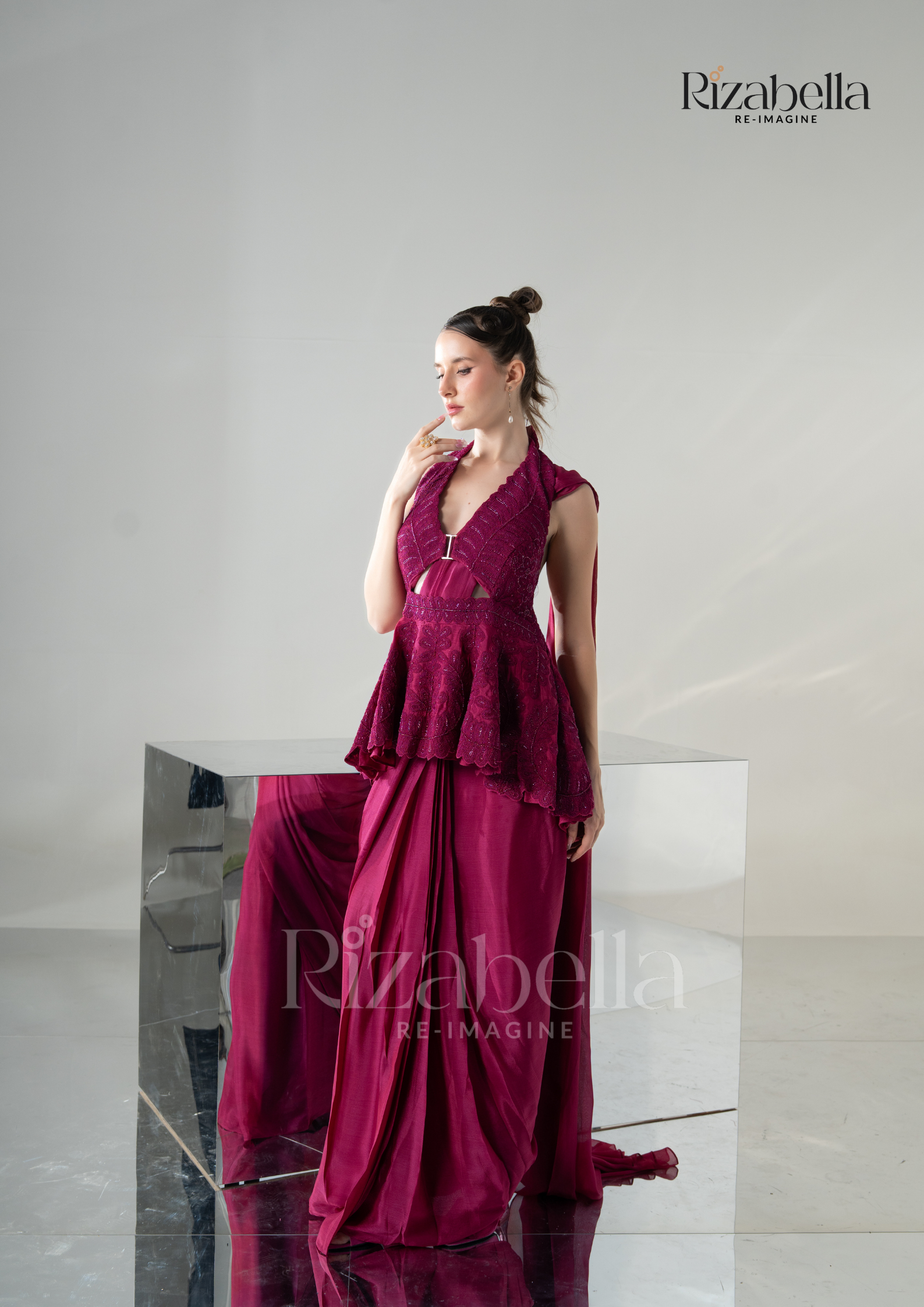 Luxe Peplum Drape Saree Set