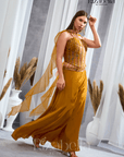 Nova Mustard Embroidered Ethnic crop top set