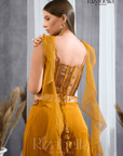 Nova Mustard Embroidered Ethnic crop top set