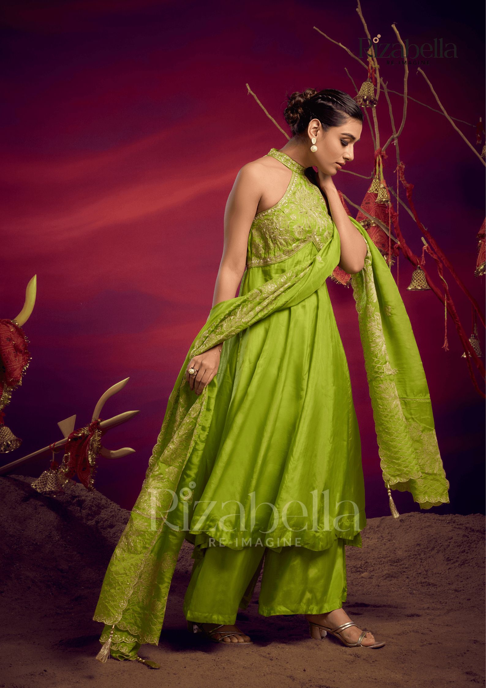 Halter neck zari anarkali
