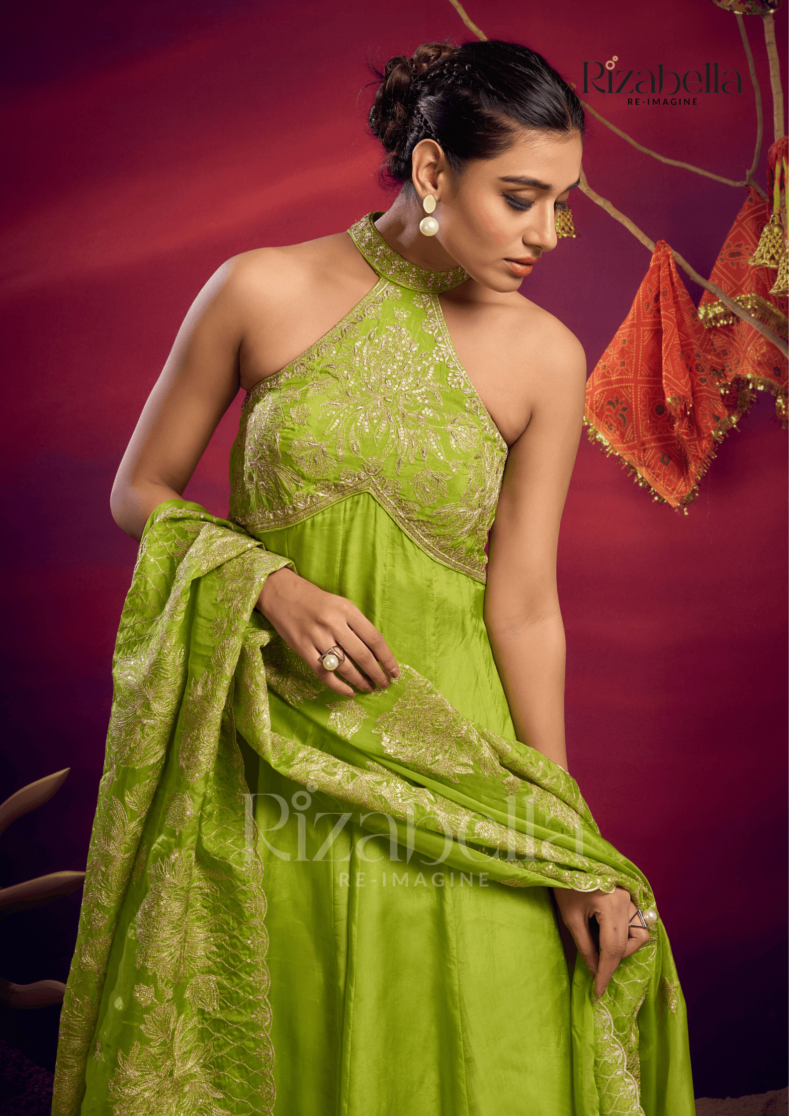 Halter neck zari anarkali