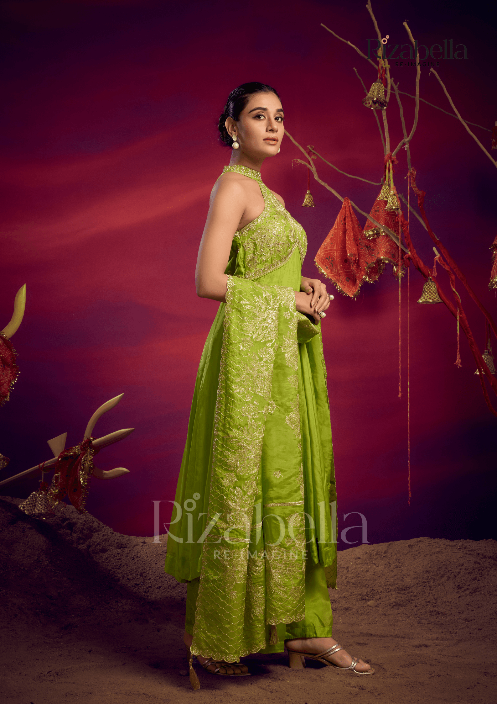 Halter neck zari anarkali