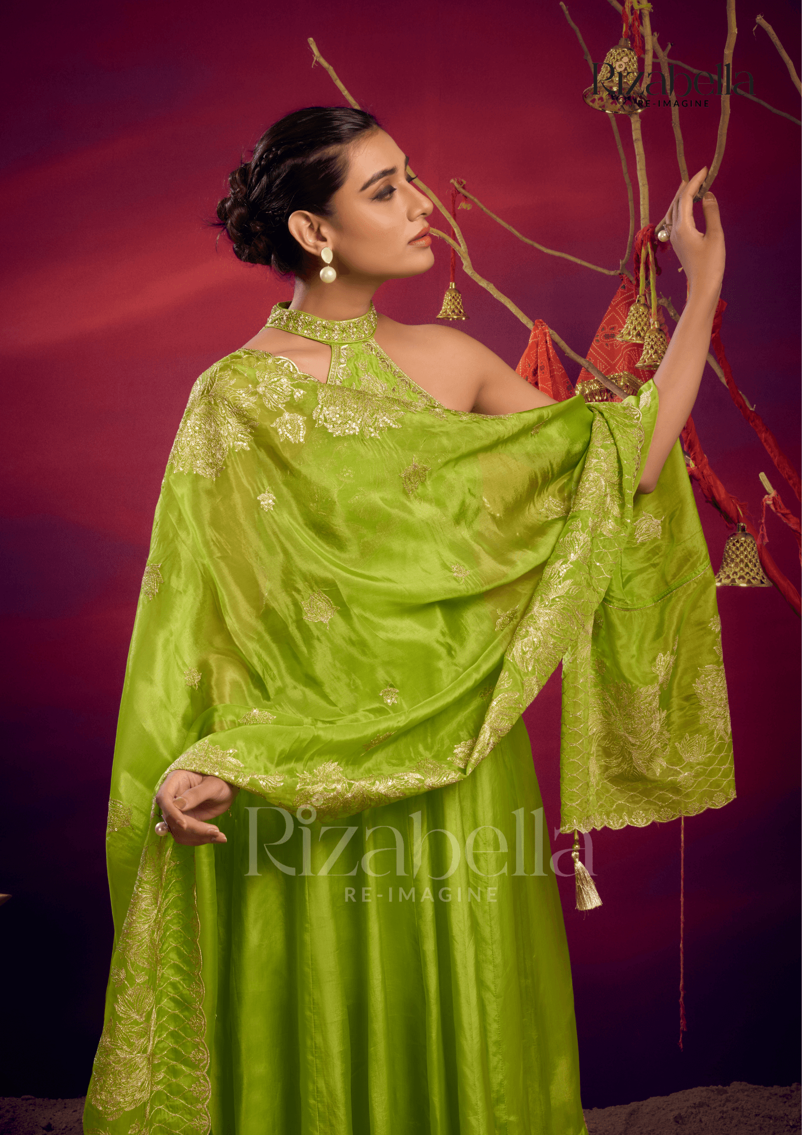 Halter neck zari anarkali