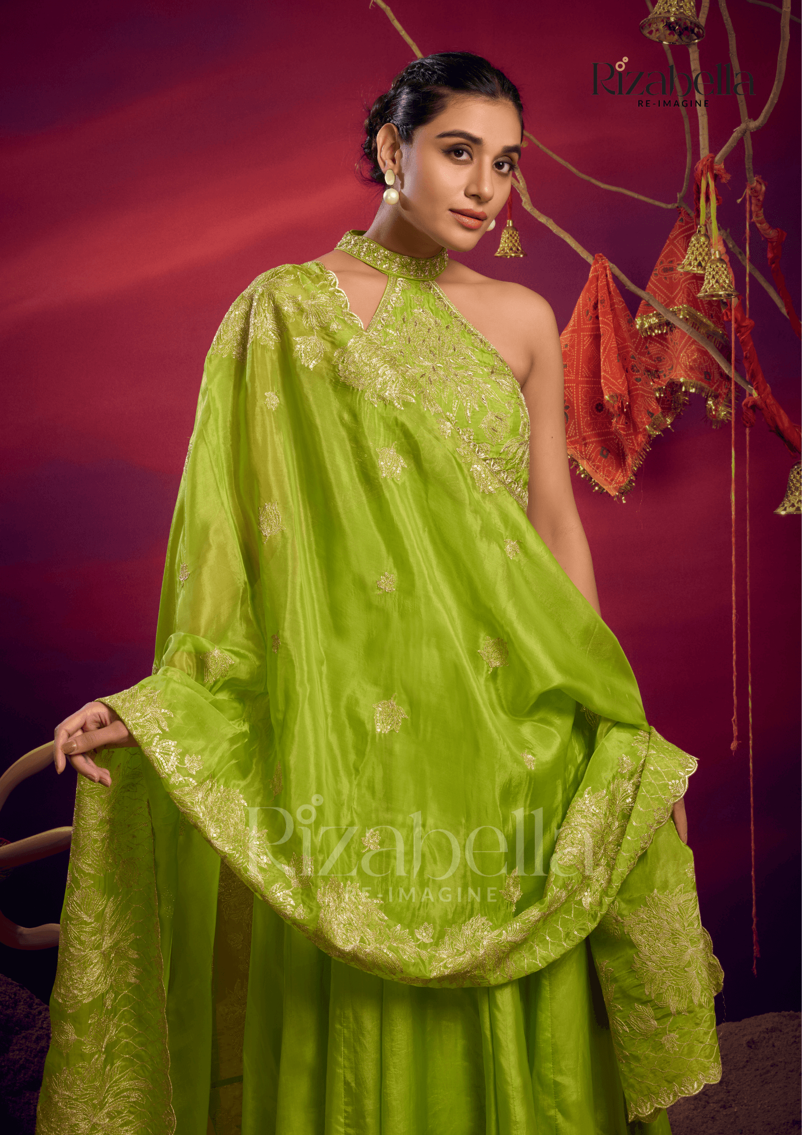 Halter neck zari anarkali