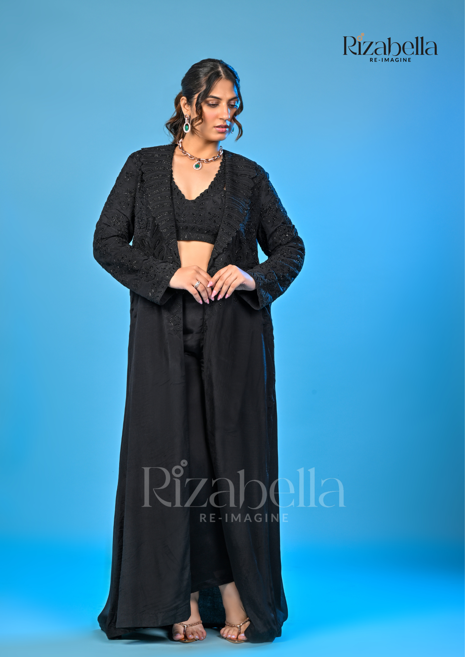 Black Rose 3-Piece Co-ord Set with Lace Jacket