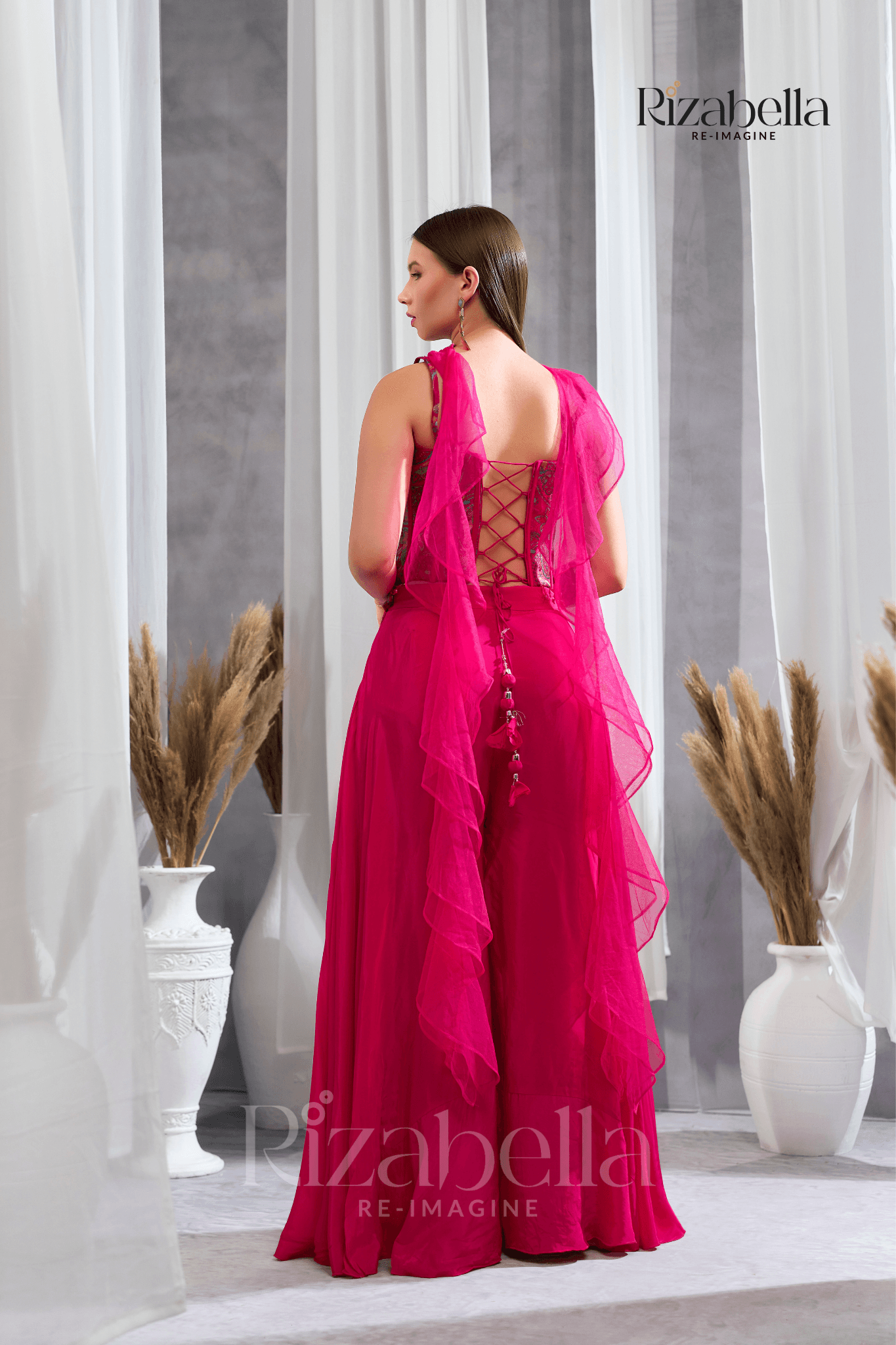 Nova Pink Embroidered Ethnic crop top set