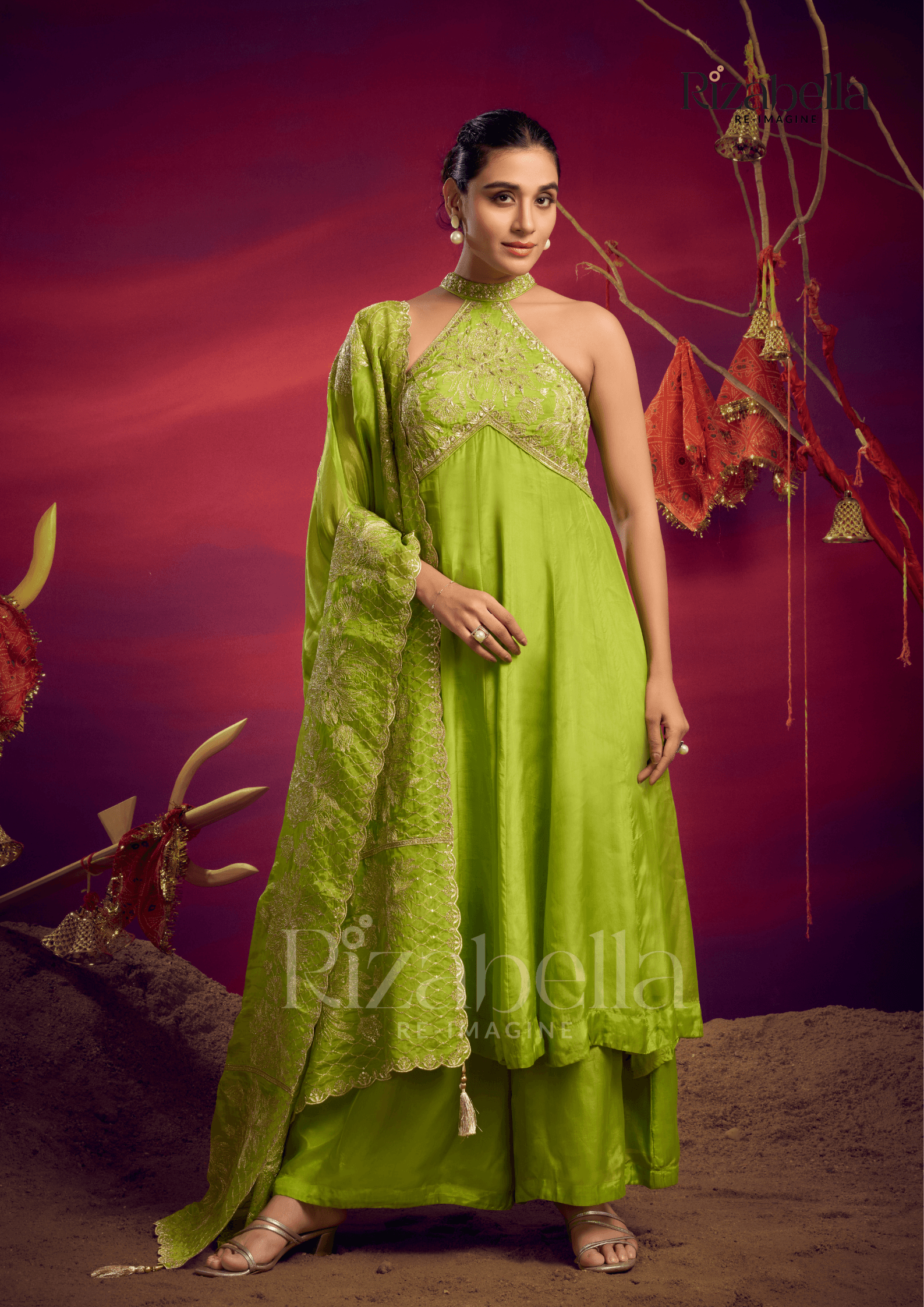 Halter neck zari anarkali