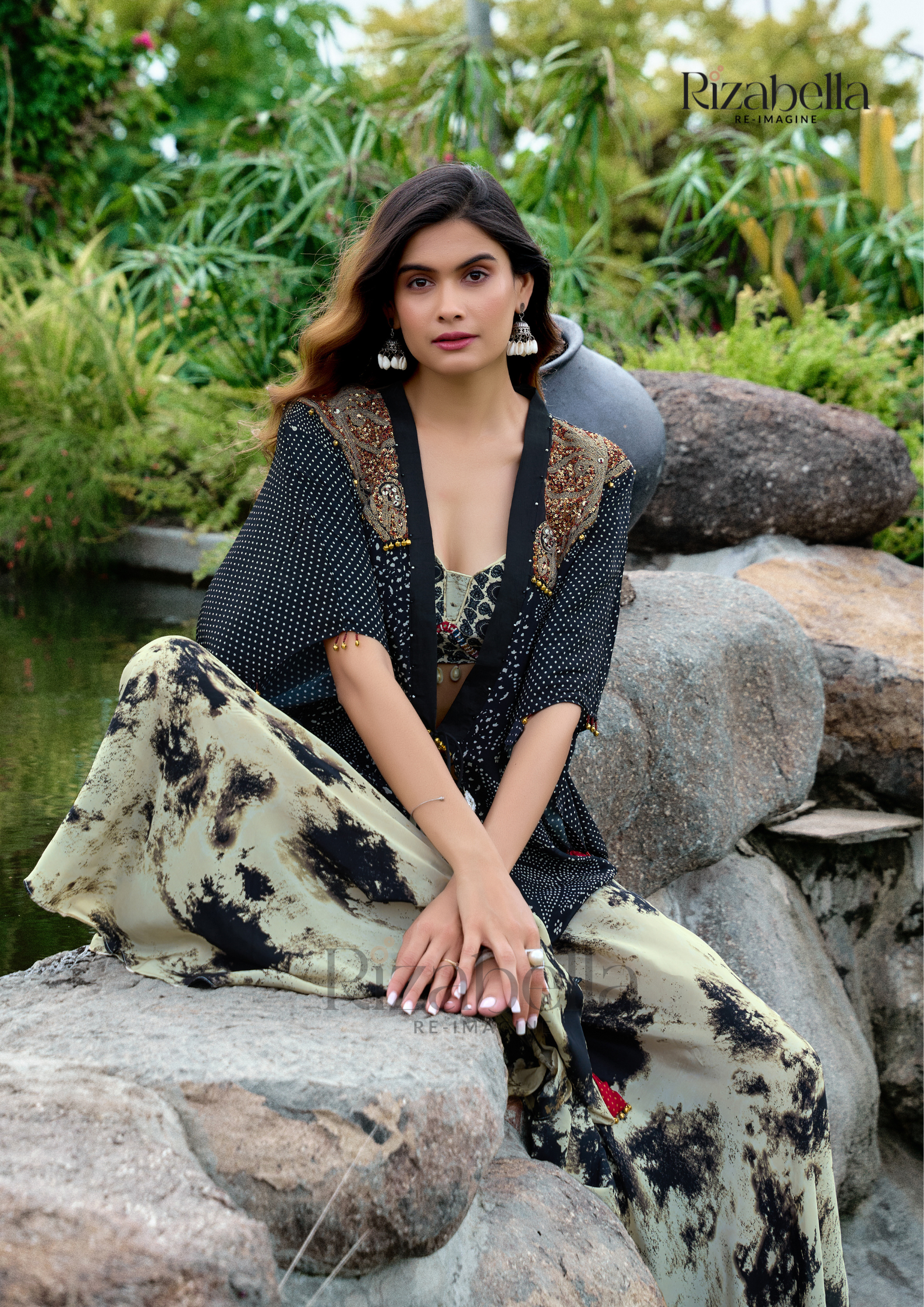 Boho Bandhani Ensemble - Black