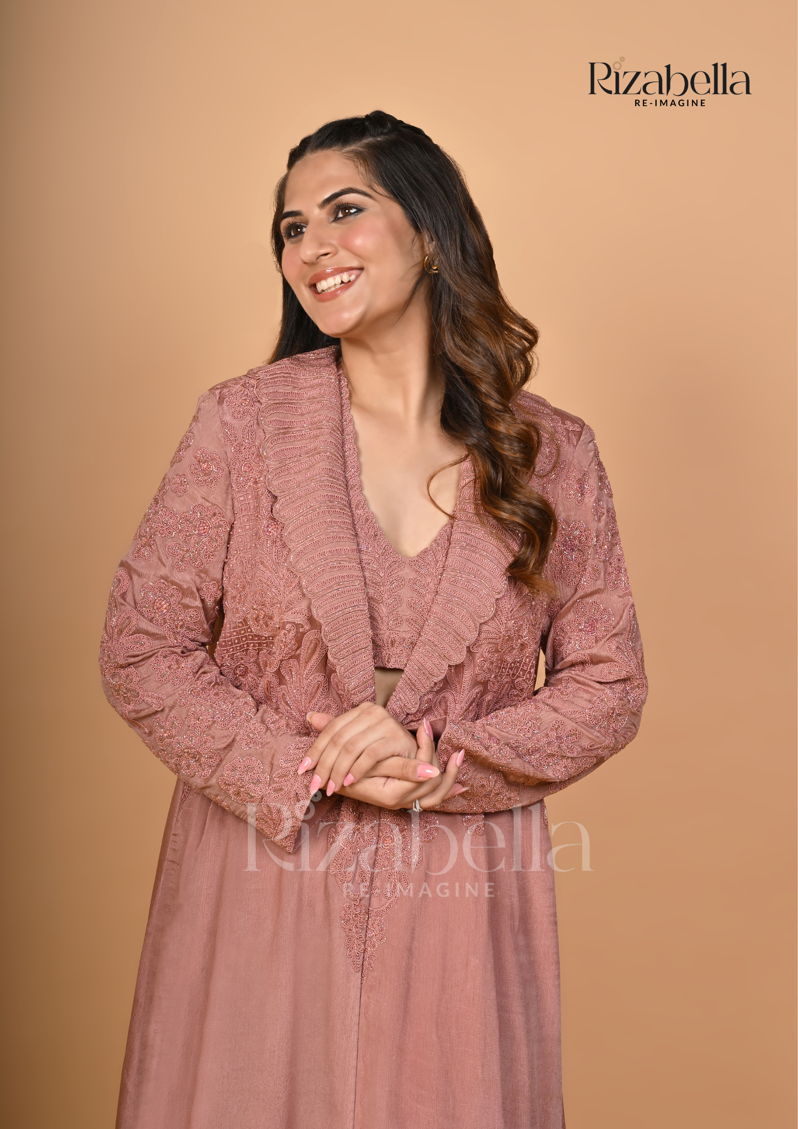 Dusty Rose 3-Piece Co-ord Set with Lace Jacket