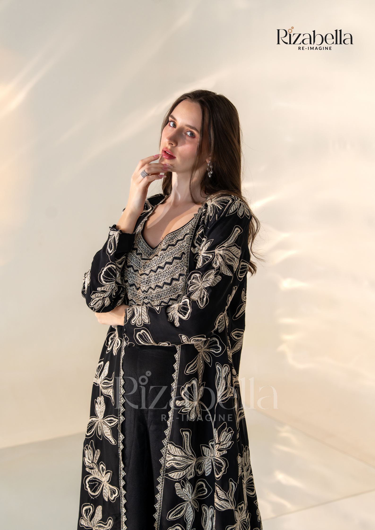 Noir Monarch Embroidered Cape Set