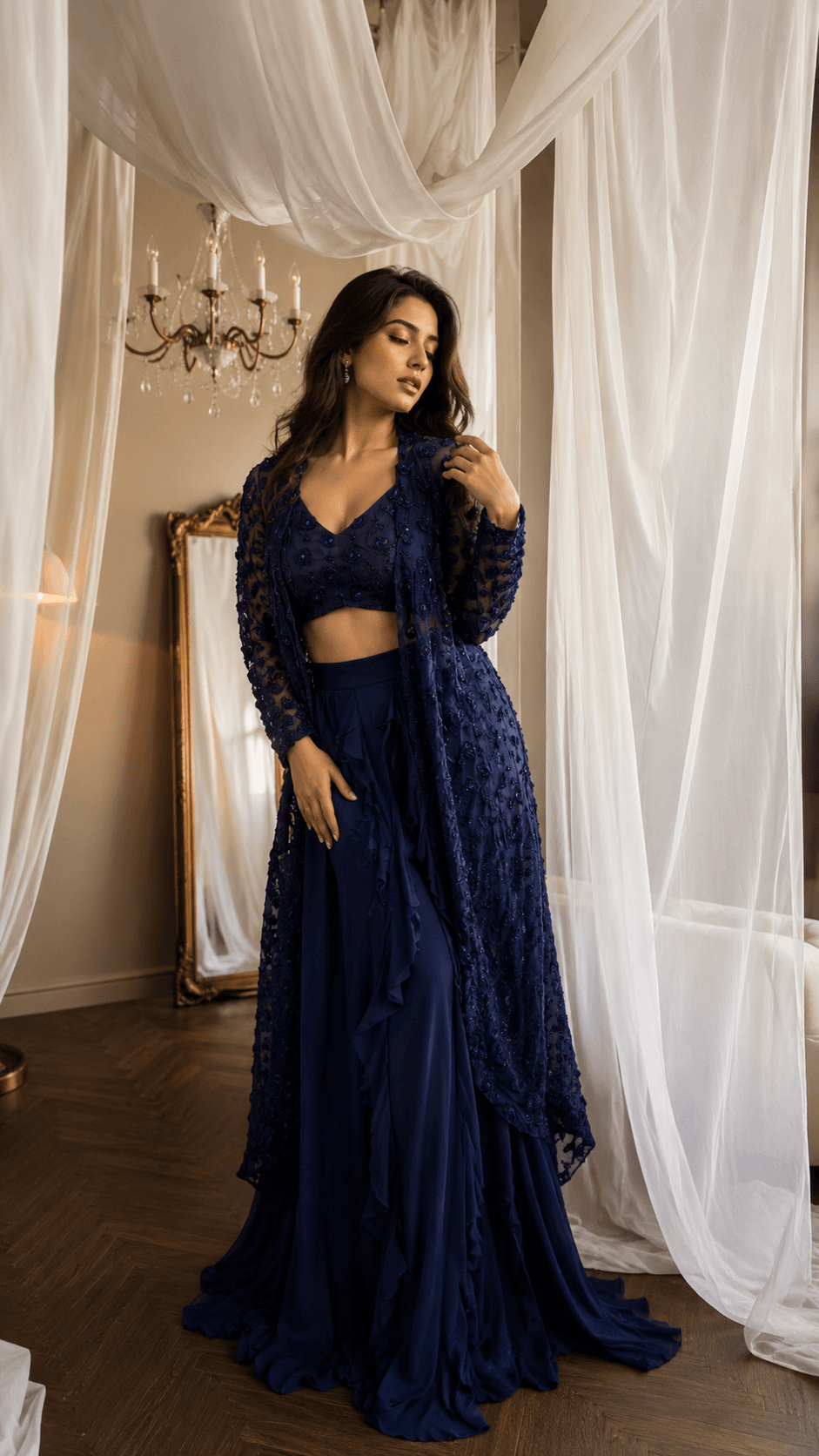 Blue flower Embroidered Lehenga Set
