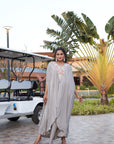 Embroidered Silver Kaftan - Silver-grey