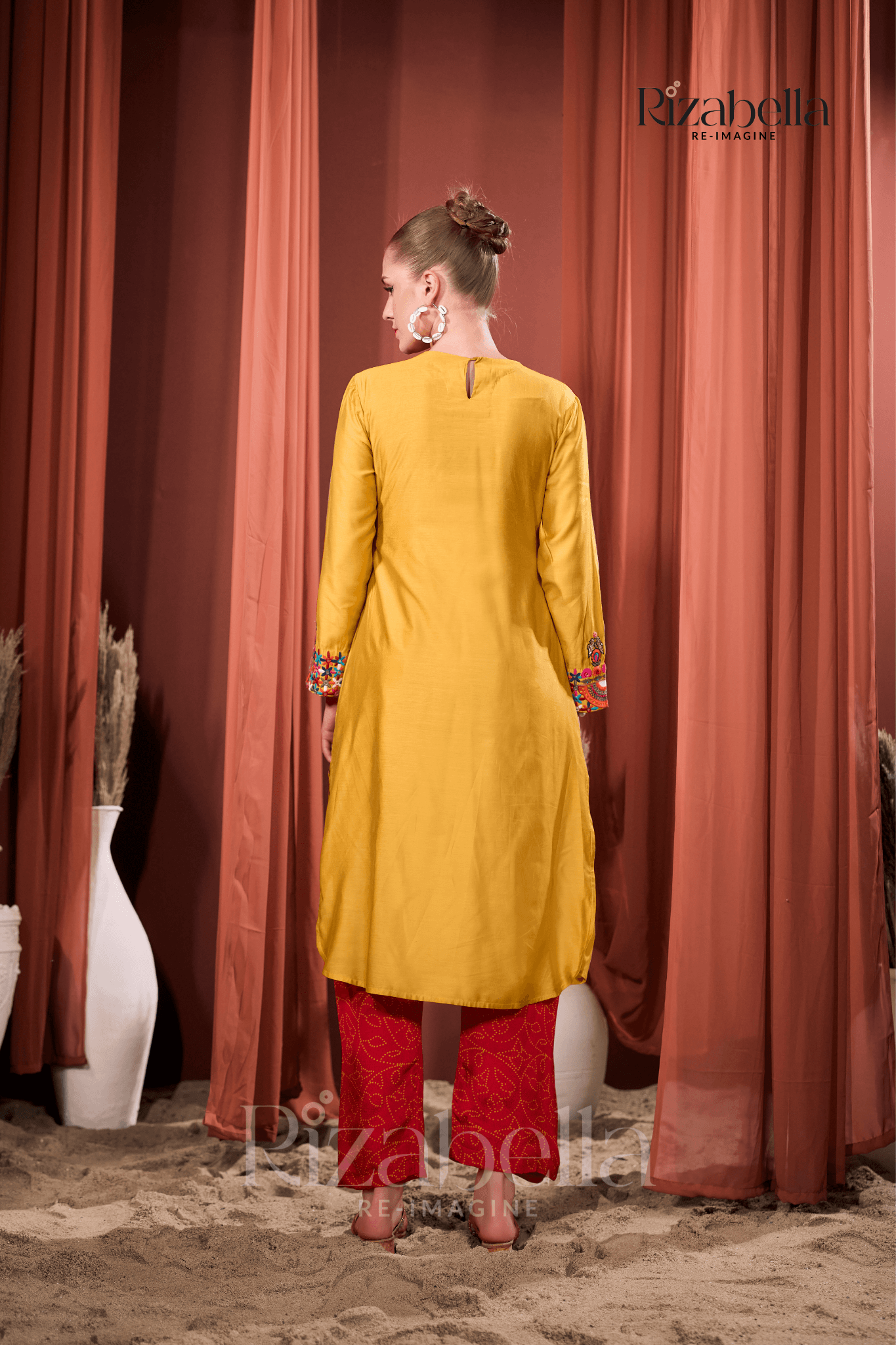 Rangreza Mustard Heavy Embroidered Kurta with Straight Pant