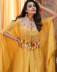 Embroidered Tassel Kaftan Set - Yellow