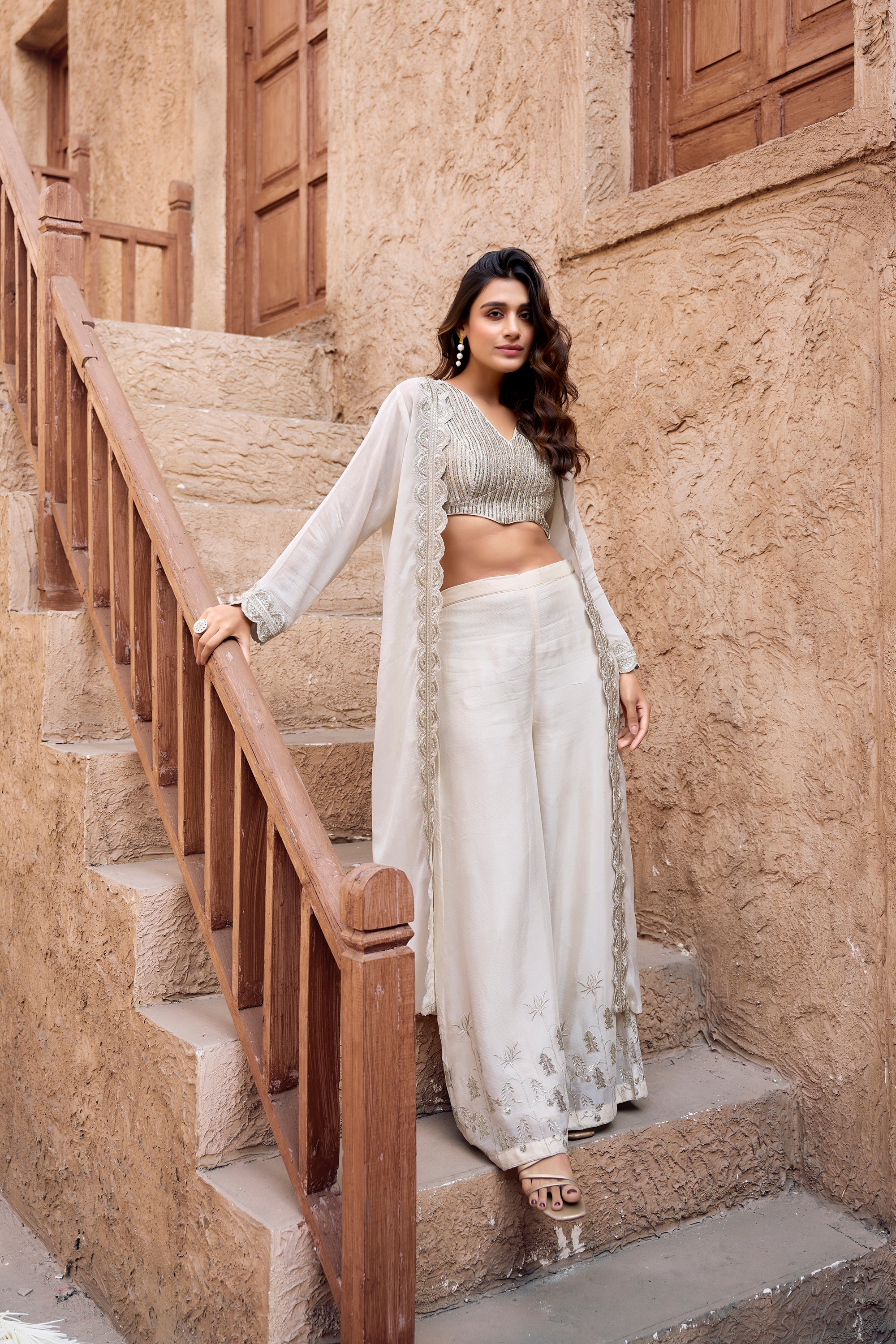 Signature Embroidered Blouse &amp; Jacket Set