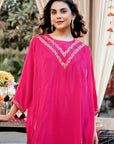 Embroidered Two-Piece Laurel Set - Vibrant Fuchsia