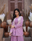 Embroidered Jacket, Palazzo Three-Piece Set - Lilac