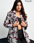 Floral Embroidered Jacket Set - Black